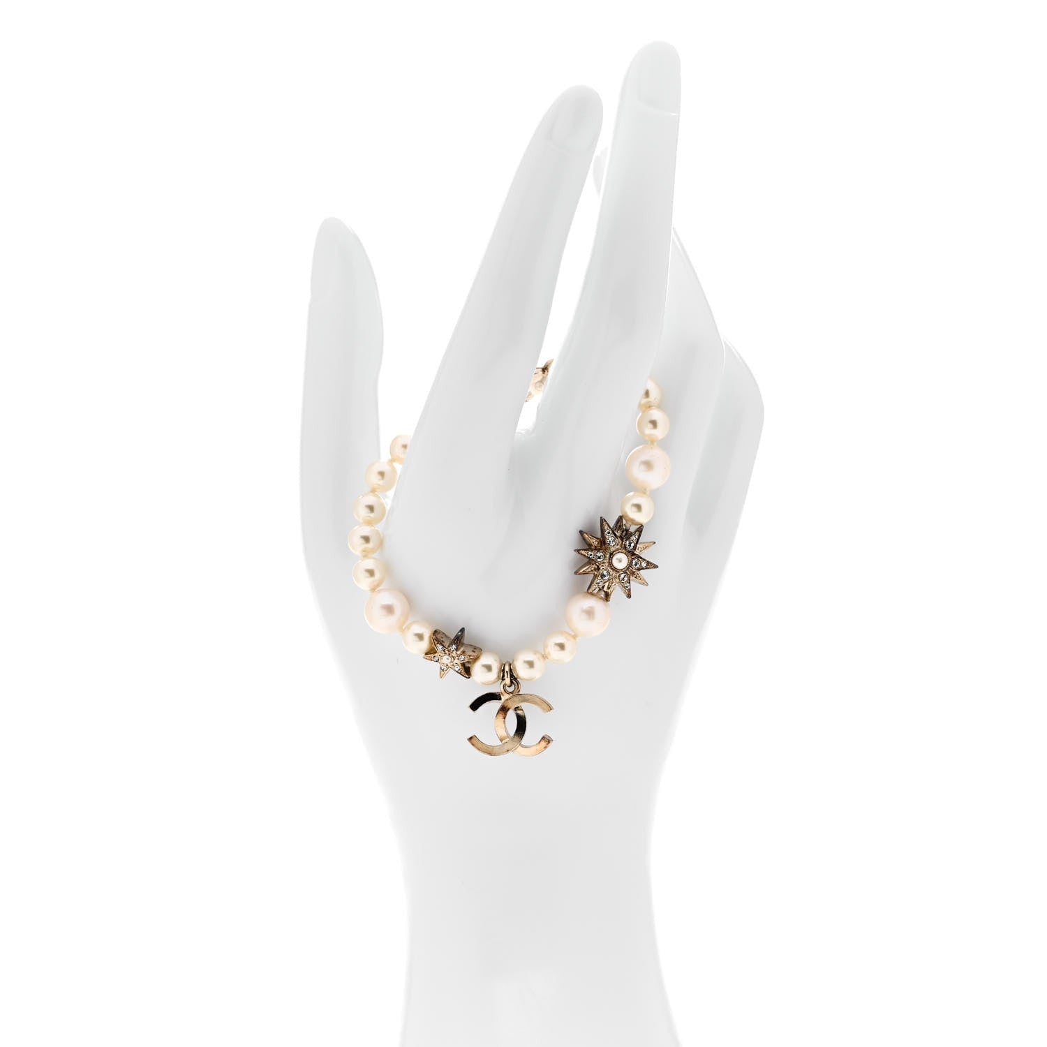 Chanel Pearl Crystal Star CC Bracelet Gold 2 of 5
