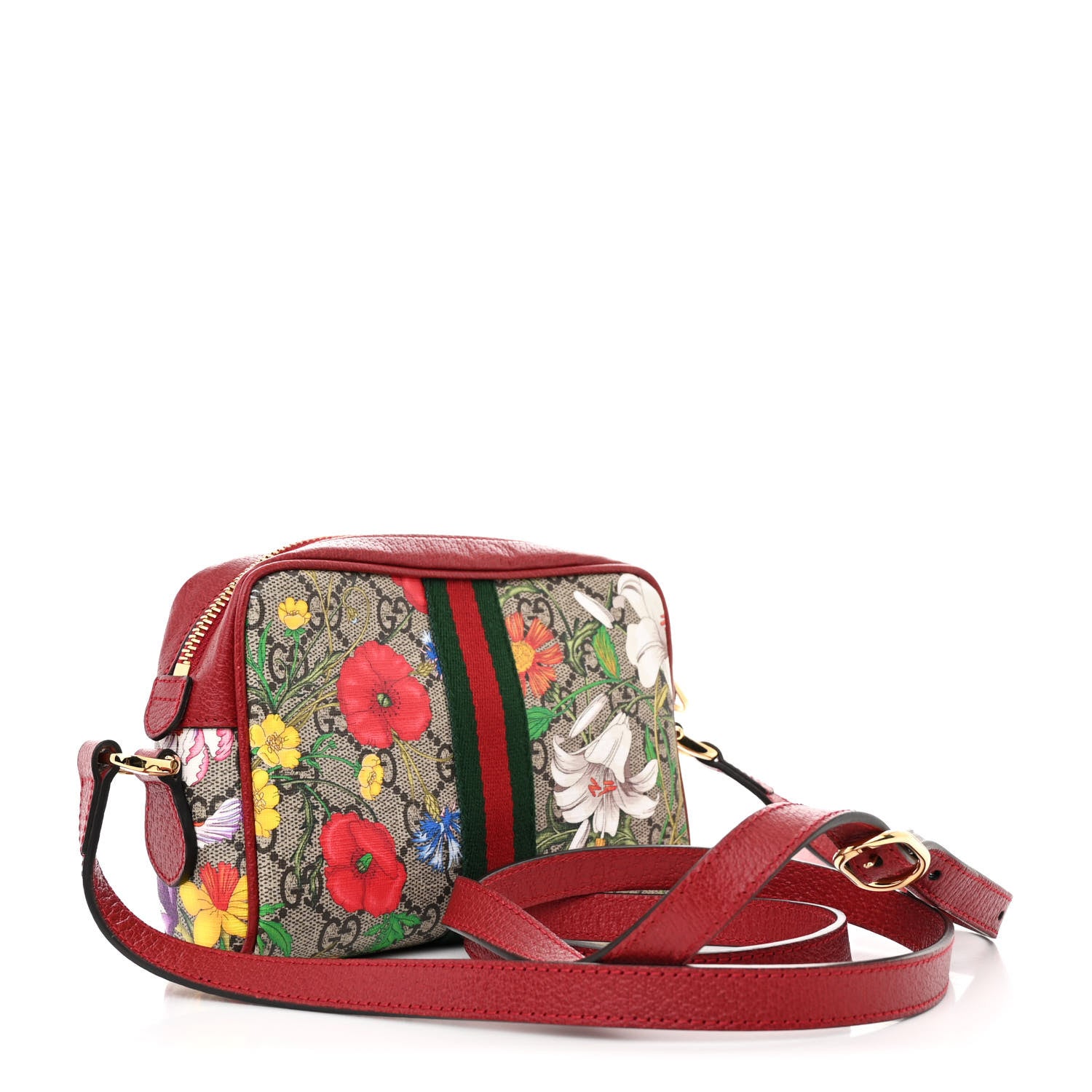 Gucci GG Supreme Monogram Flora Web Mini Ophidia Shoulder Bag Red 3 of 10