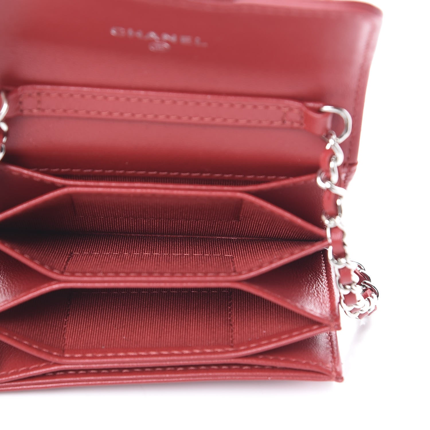 Chanel Lambskin Quilted Flap Card Holder On Chain Dark Red 4 of 10