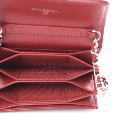 Chanel Lambskin Quilted Flap Card Holder On Chain Dark Red 4 of 10