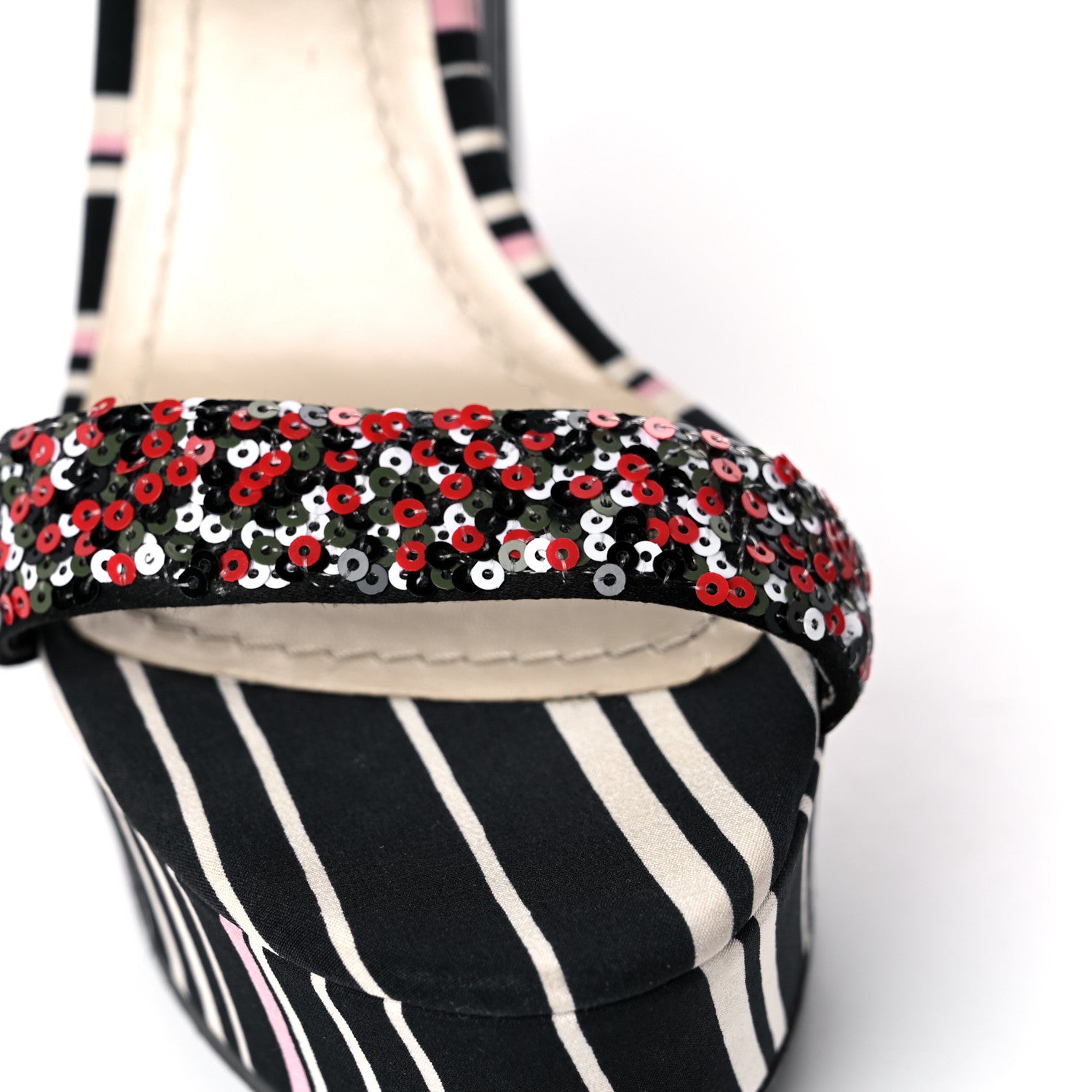 Christian Dior Satin Sequined Striped CD Platform Sandal 39.5 Black Multicolor 12 of 15