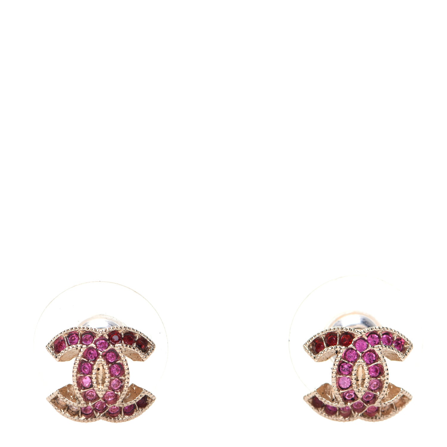 Chanel Crystal CC Earrings Gold Pink 1 of 5