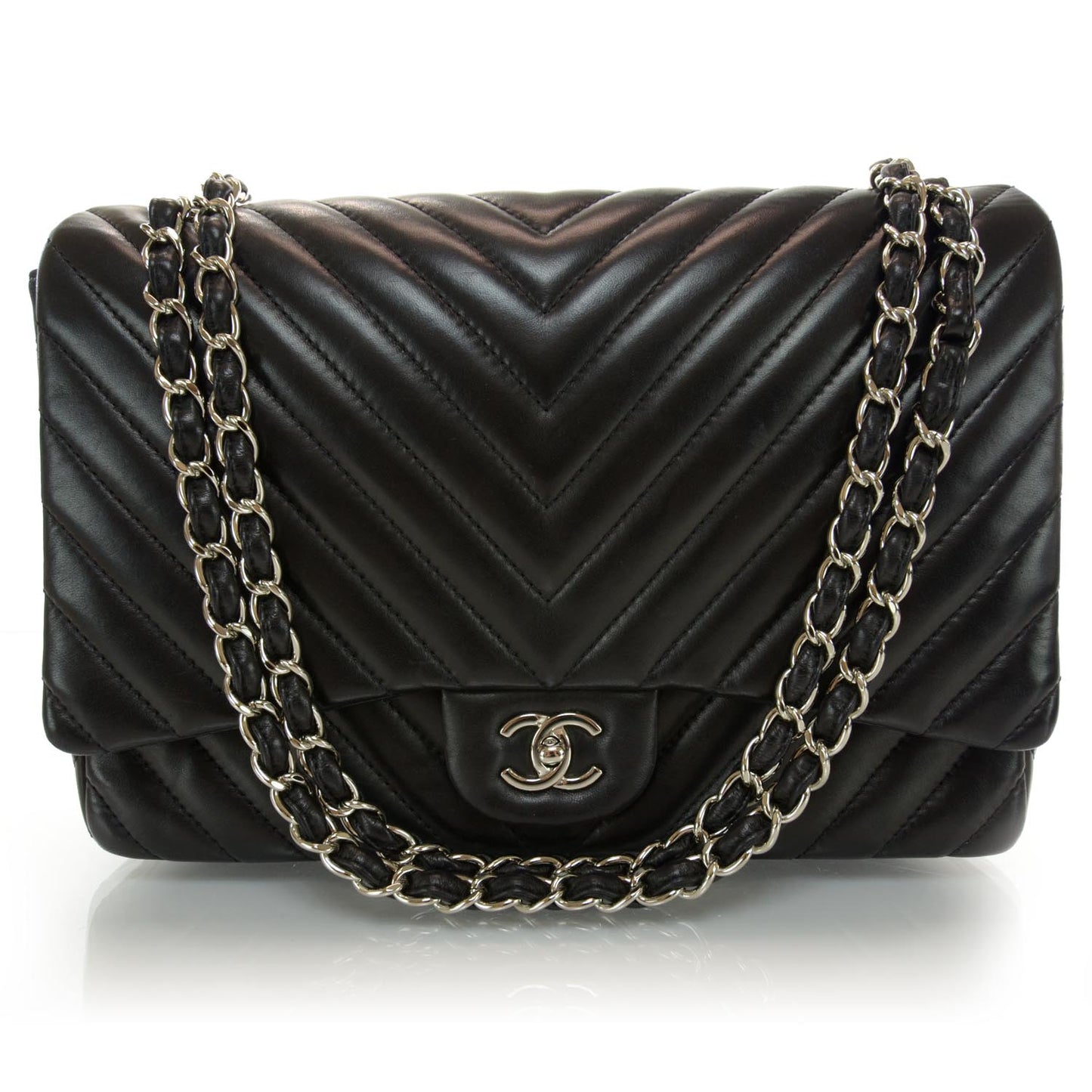 Lambskin Chevron Maxi Flap Black
