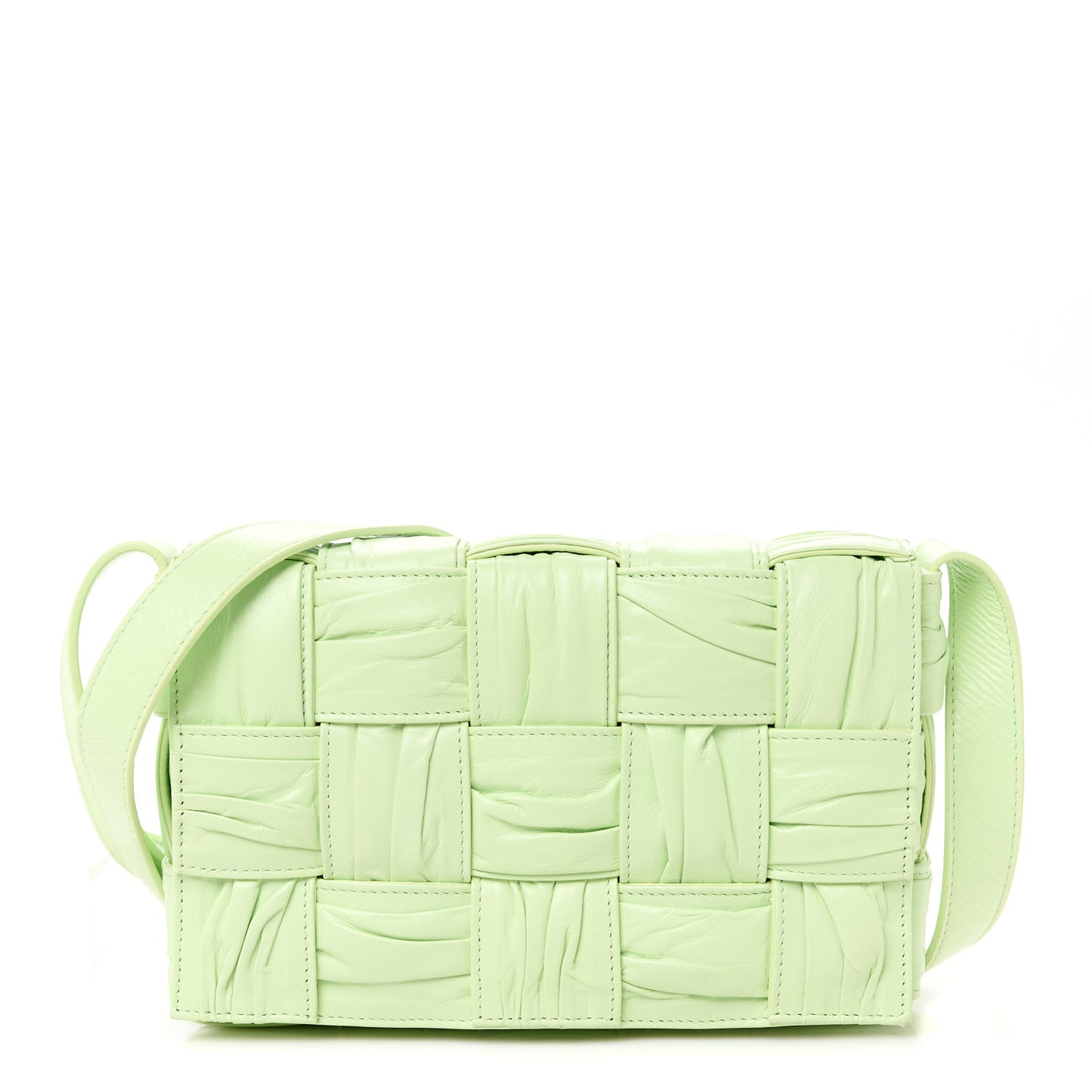 Calfskin Intreccio Plisse Cassette Crossbody Bag Fennel