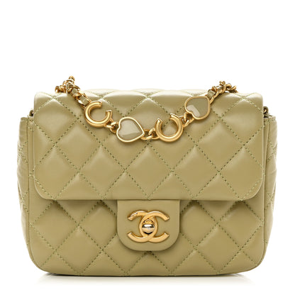 Chanel Lambskin Enamel Quilted Mini Coco Hearts Square Flap Light Green 1 of 13
