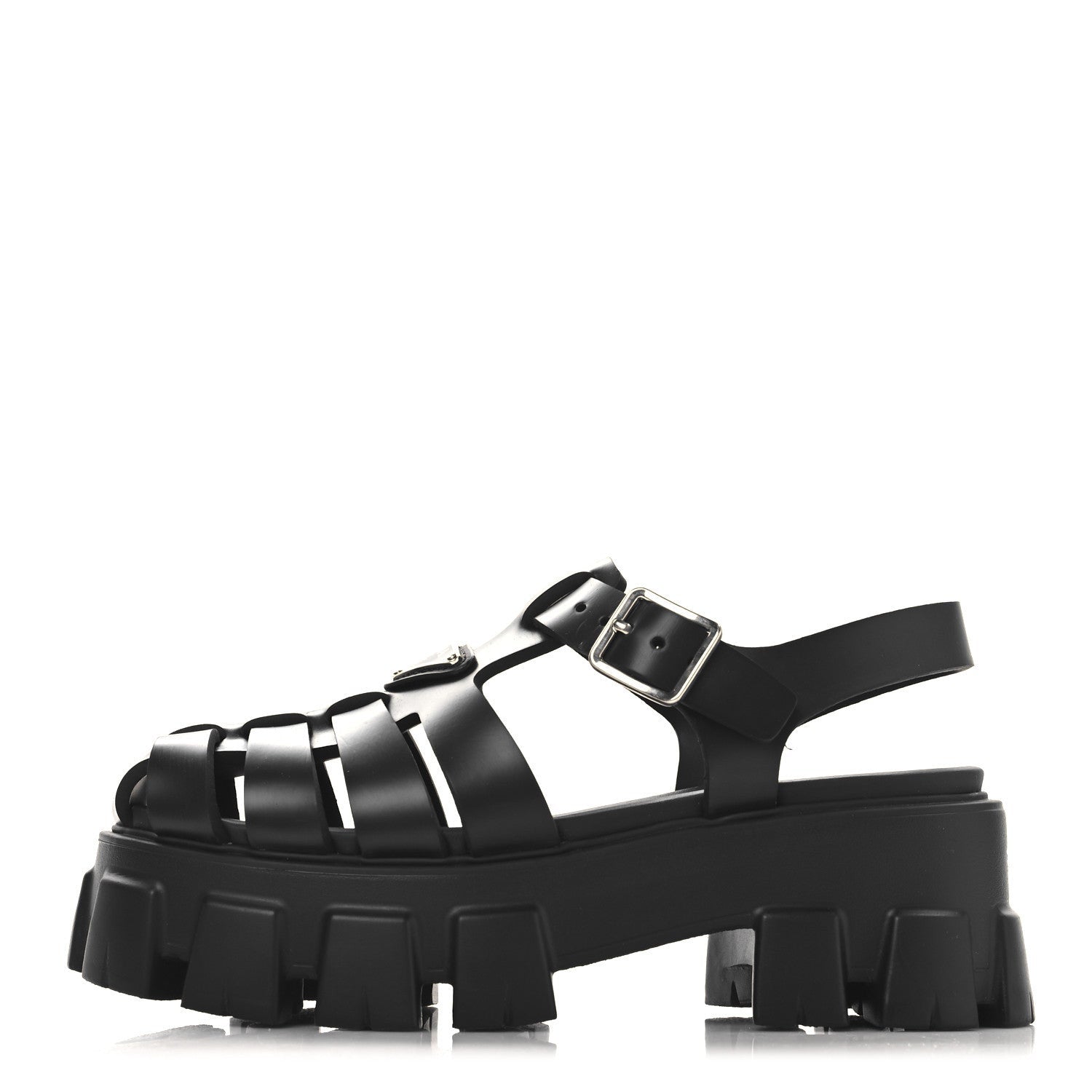 Prada Foam Rubber Triangle Logo Monolith 55mm Cage Sandals 36 Black 1 of 7