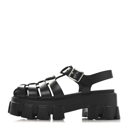 Prada Foam Rubber Triangle Logo Monolith 55mm Cage Sandals 36 Black 1 of 7