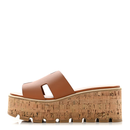Hermes Calfskin Cork Eze 30 Sandals 36 Marron Glaise 1 of 9