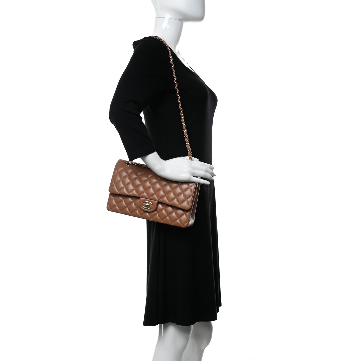 Lambskin Quilted Medium Double Flap Brown