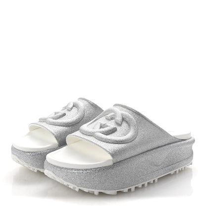Gucci Glitter Rubber Womens InterLocking G Platform 42mm Slide Sandals 37 Silver 4 of 7