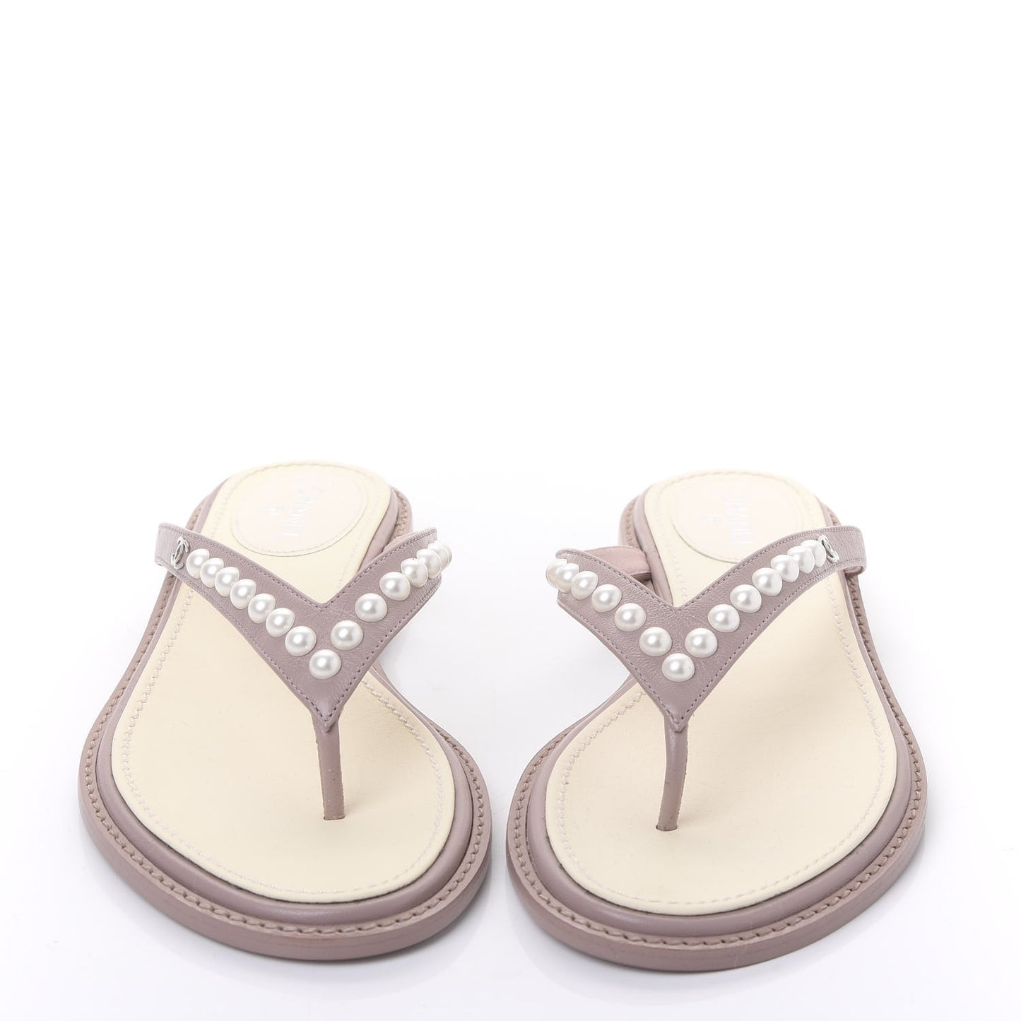 Suede Pearl Thong Sandals 38 Beige