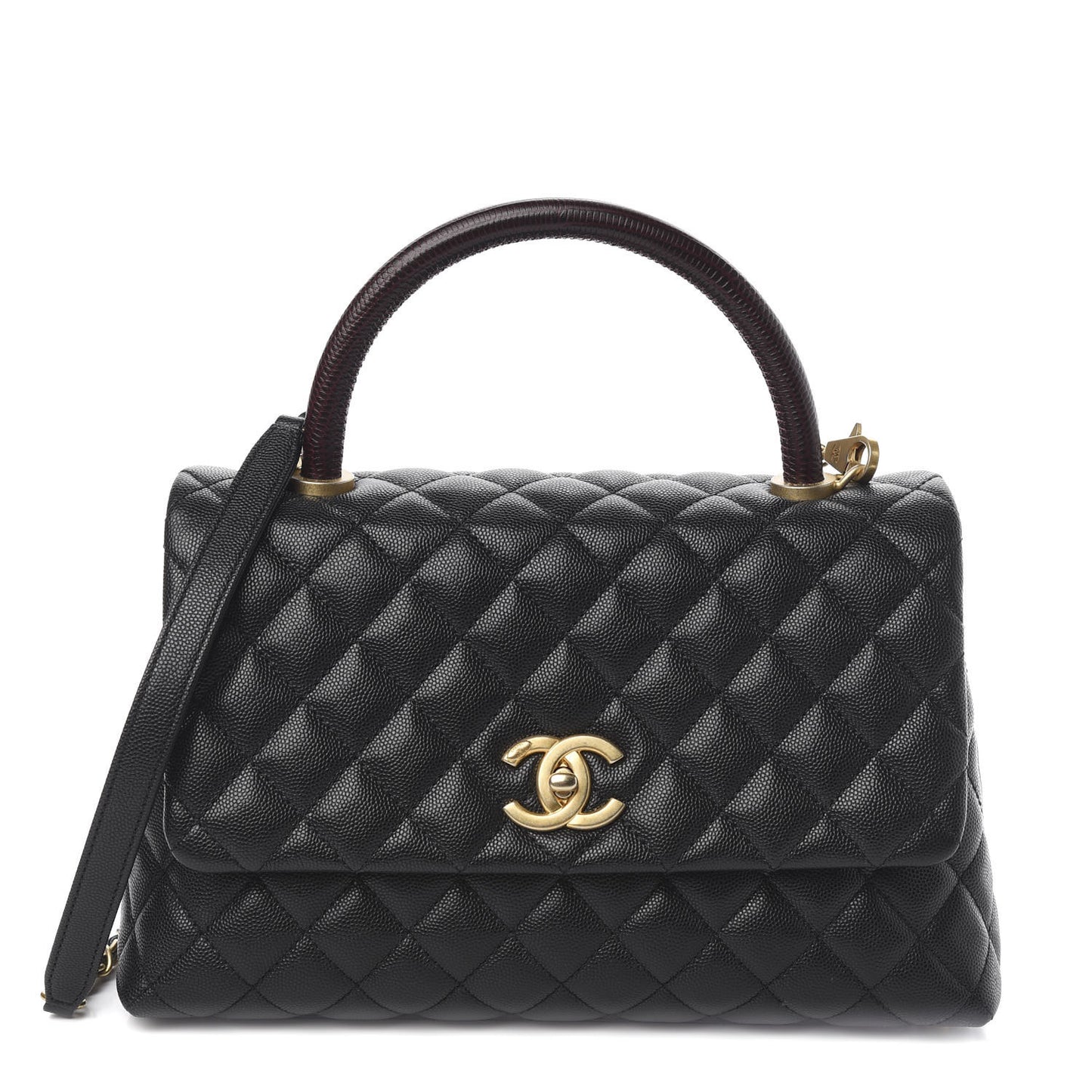 Caviar Lizard Embossed Quilted Small Coco Handle Flap Black