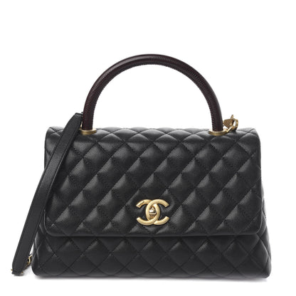 Chanel Caviar Lizard Embossed Quilted Small Coco Handle Flap Black 1 of 10