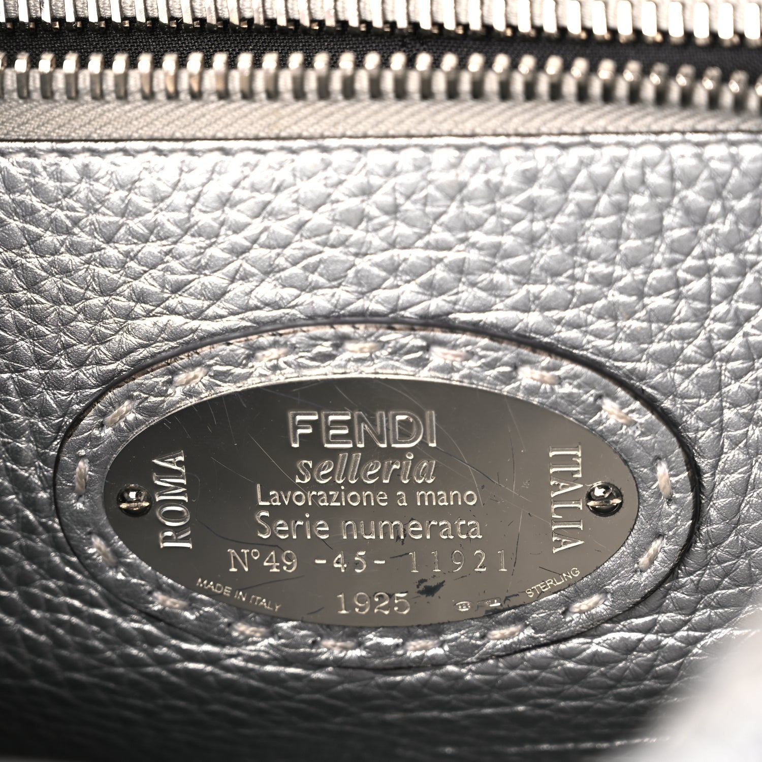 Fendi Cuoio Romano Lux Selleria Medium Peekaboo Iconic Satchel Argento 5 of 8