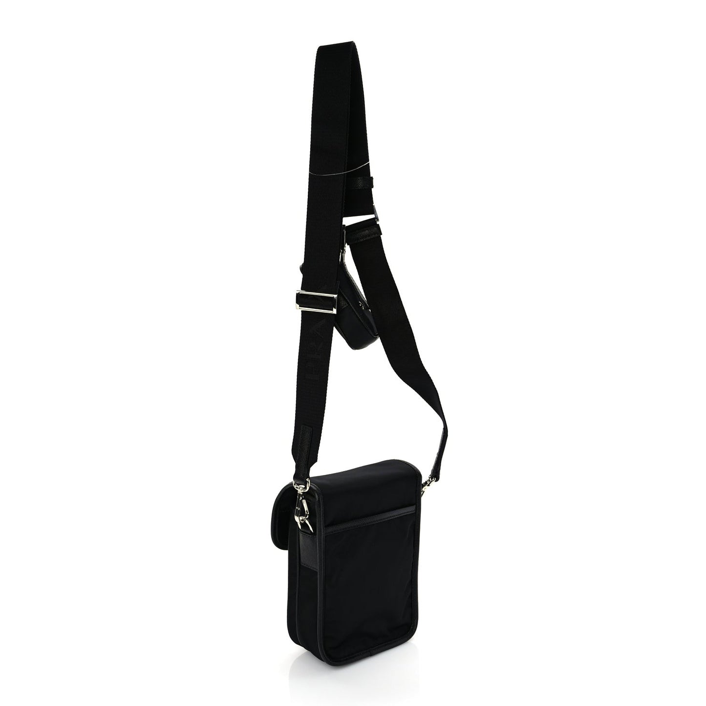 Re-Nylon Saffiano Mini Pocket Single Snap Buckle Messenger Bag Black