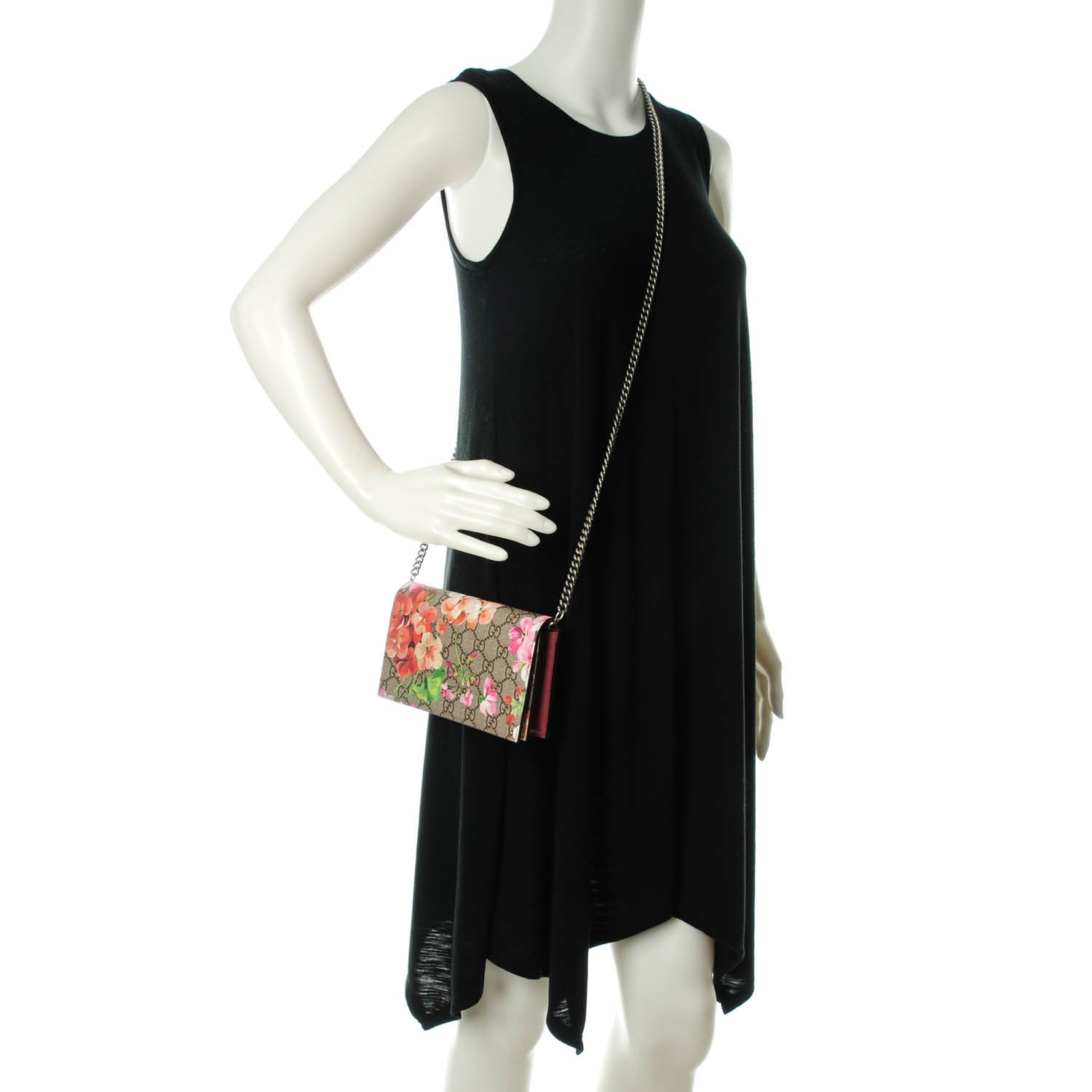 Gucci GG Supreme Monogram Blooms Chain Wallet Beige Multicolor Dry Rose 2 of 7