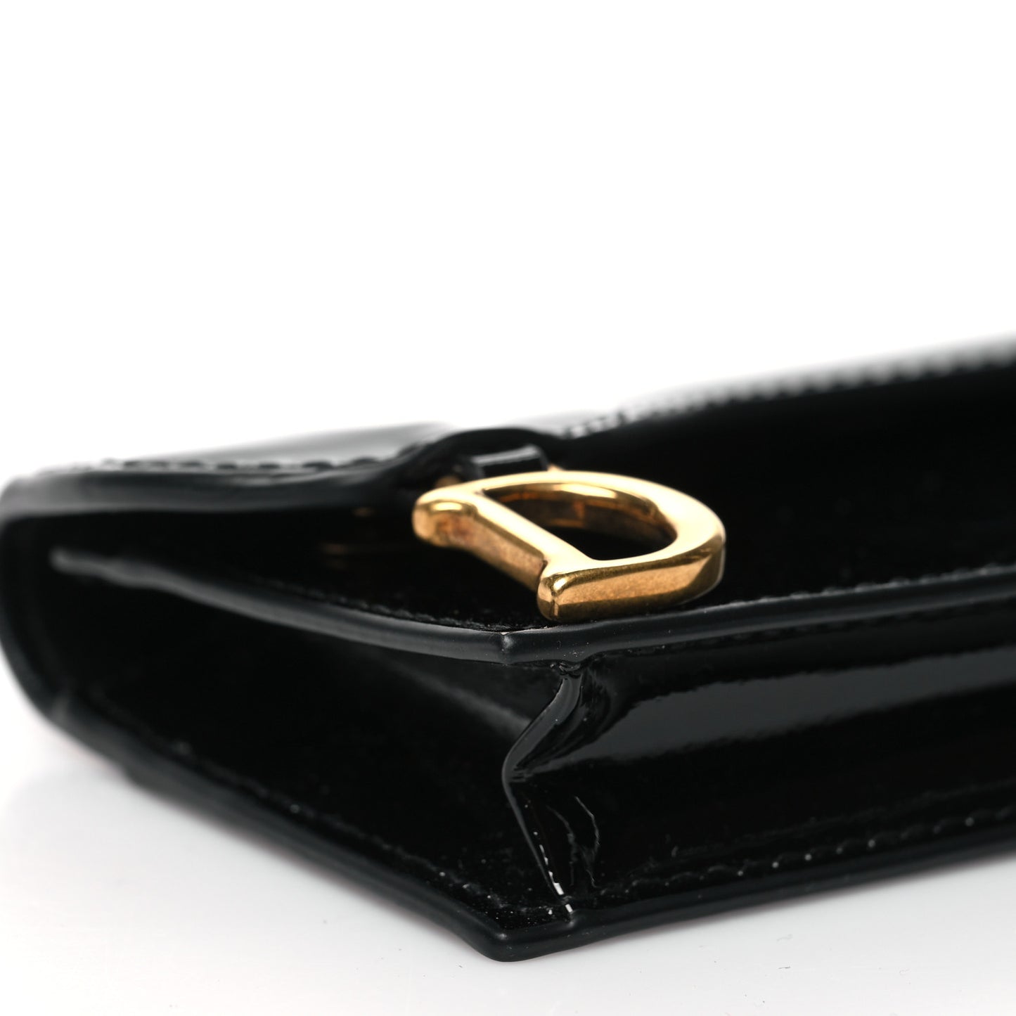 Patent Calfskin Saddle Card Holder Black