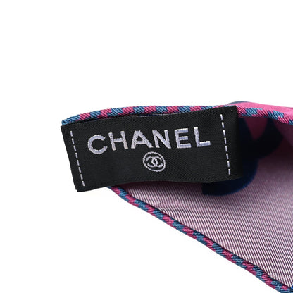 Chanel Silk Tartan CC Scarf  Pink Blue 4 of 4