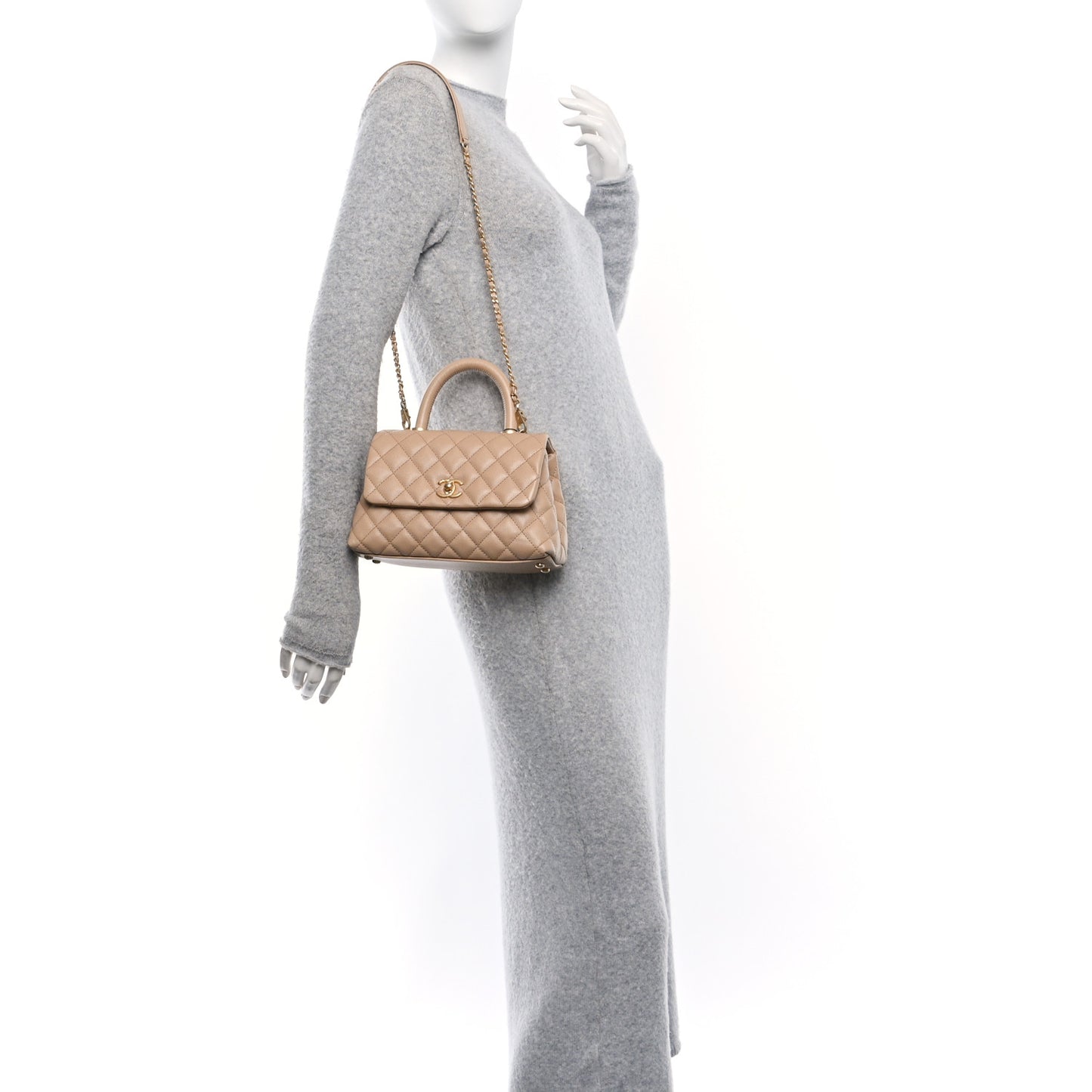 Caviar Quilted Mini Coco Handle Flap Beige