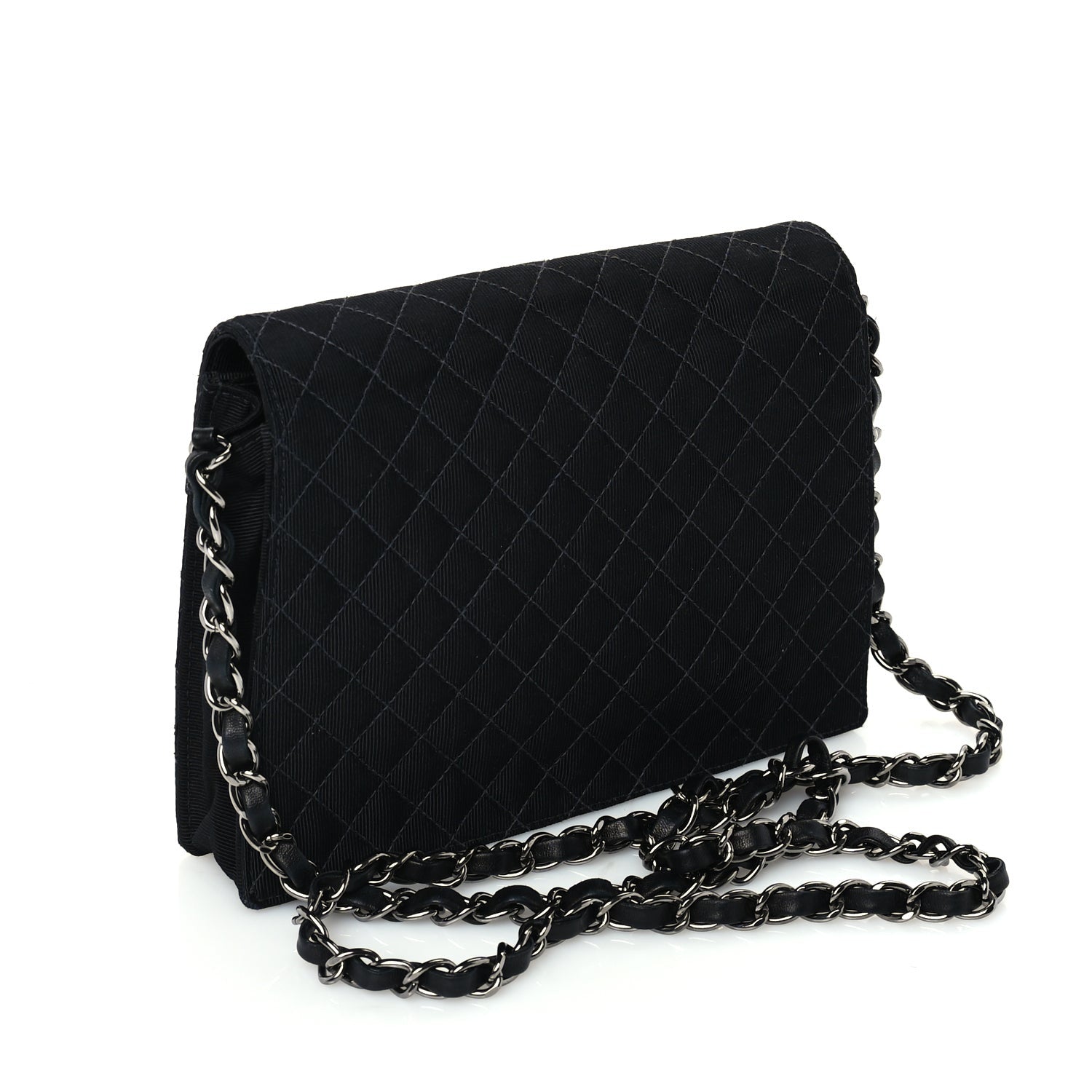 Chanel Grosgrain Fabric Quilted Coco Crest Single Flap  Black 2 of 9