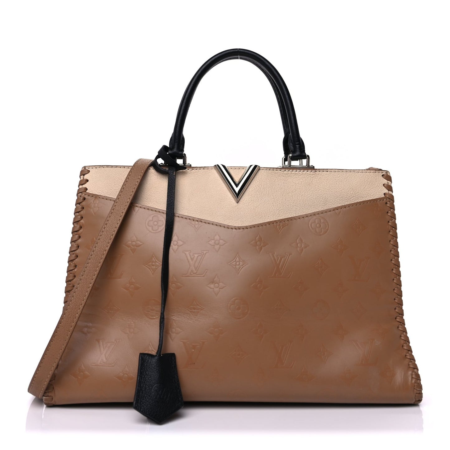 Monogram Cuir Plume Very One Zipped Tote  Sesame Creme