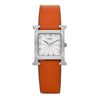 Hermes Stainless Steel Swift 26mm Heure H Hour Quartz Watch Orange 1 of 4