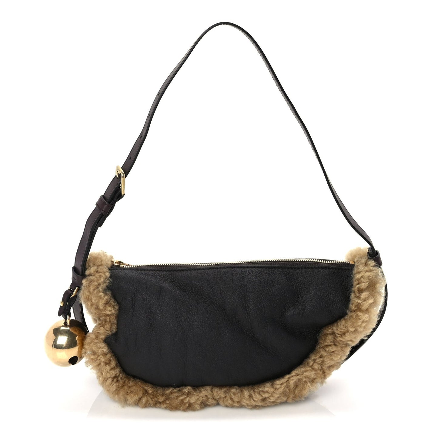 Shearling Small Shield Sling Bag Black
