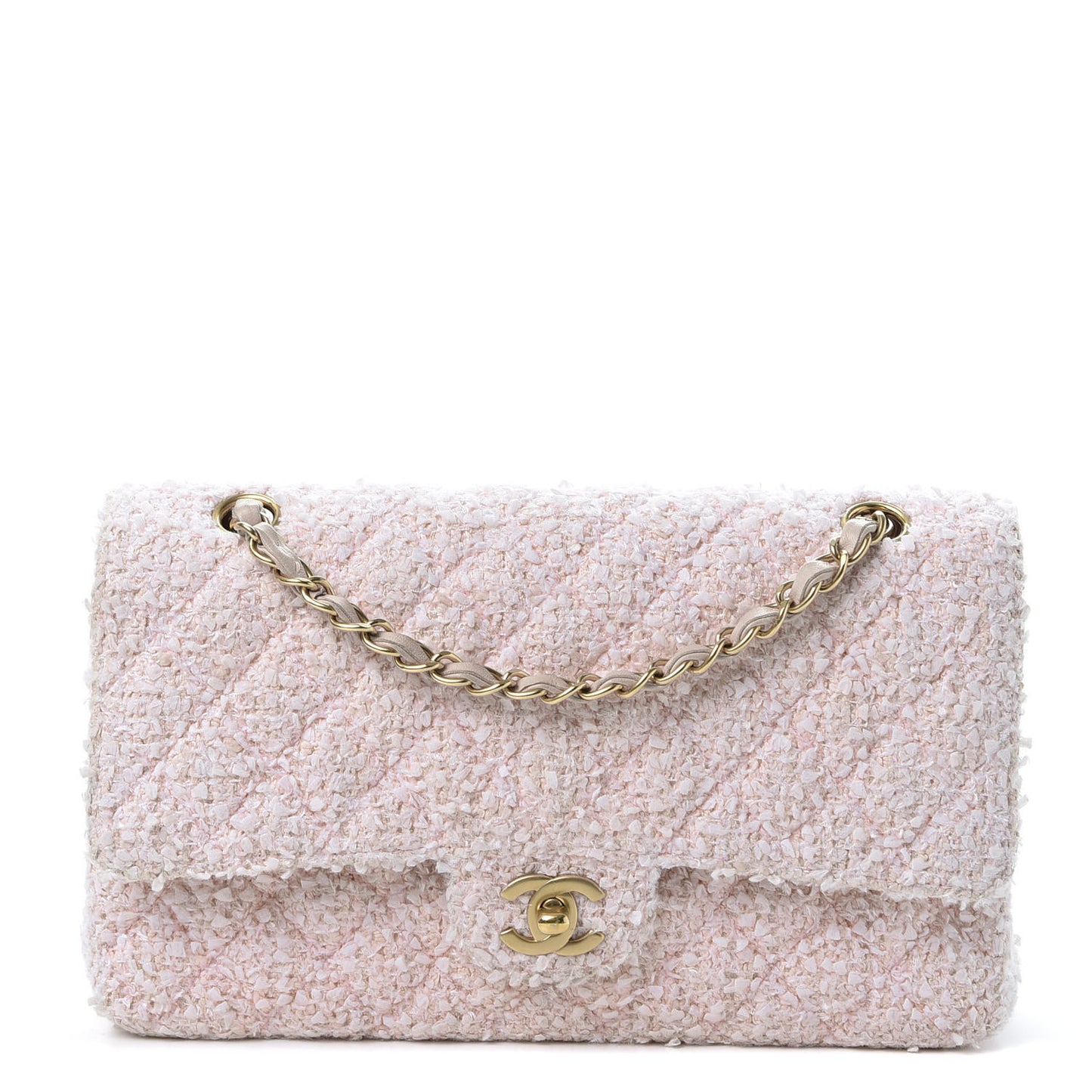 Tweed Medium Double Flap Pink