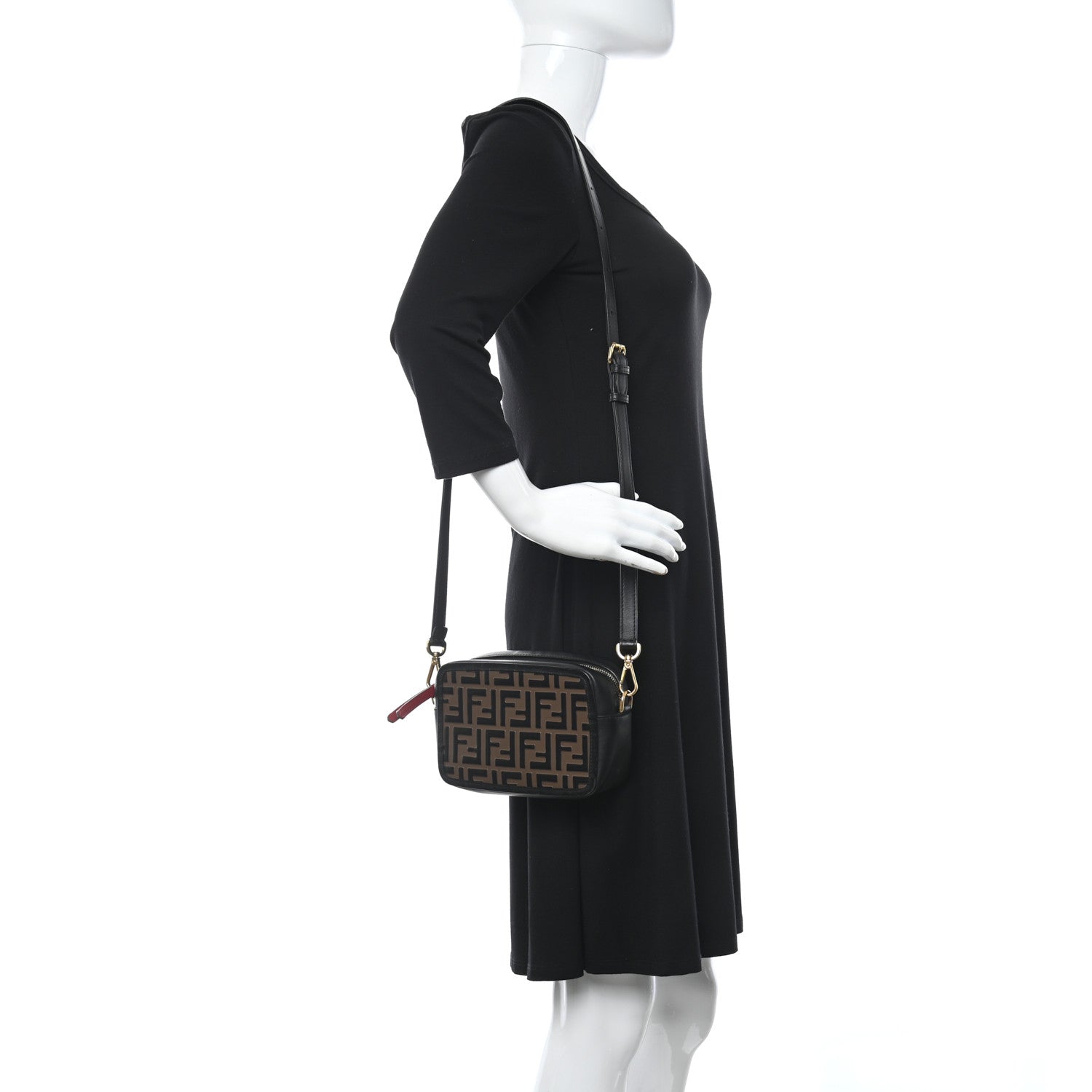 Fendi Vitello Century Bi-Color FF 1974 Embossed Mini Camera Case Maya Black 2 of 10
