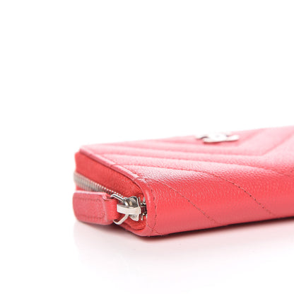 Chanel Caviar Chevron Quilted Zip Coin Purse Light Red 8 of 12