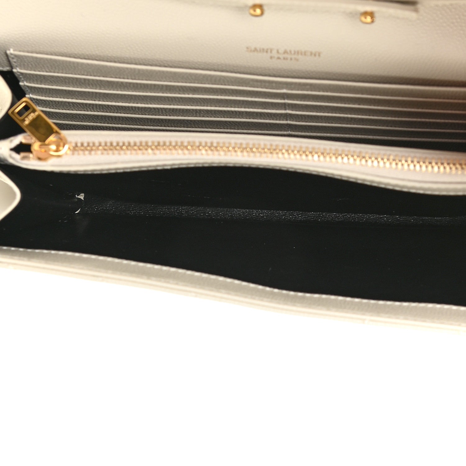 Saint Laurent Grain De Poudre Matelasse Chevron Monogram Chain Wallet Crema Soft 7 of 14