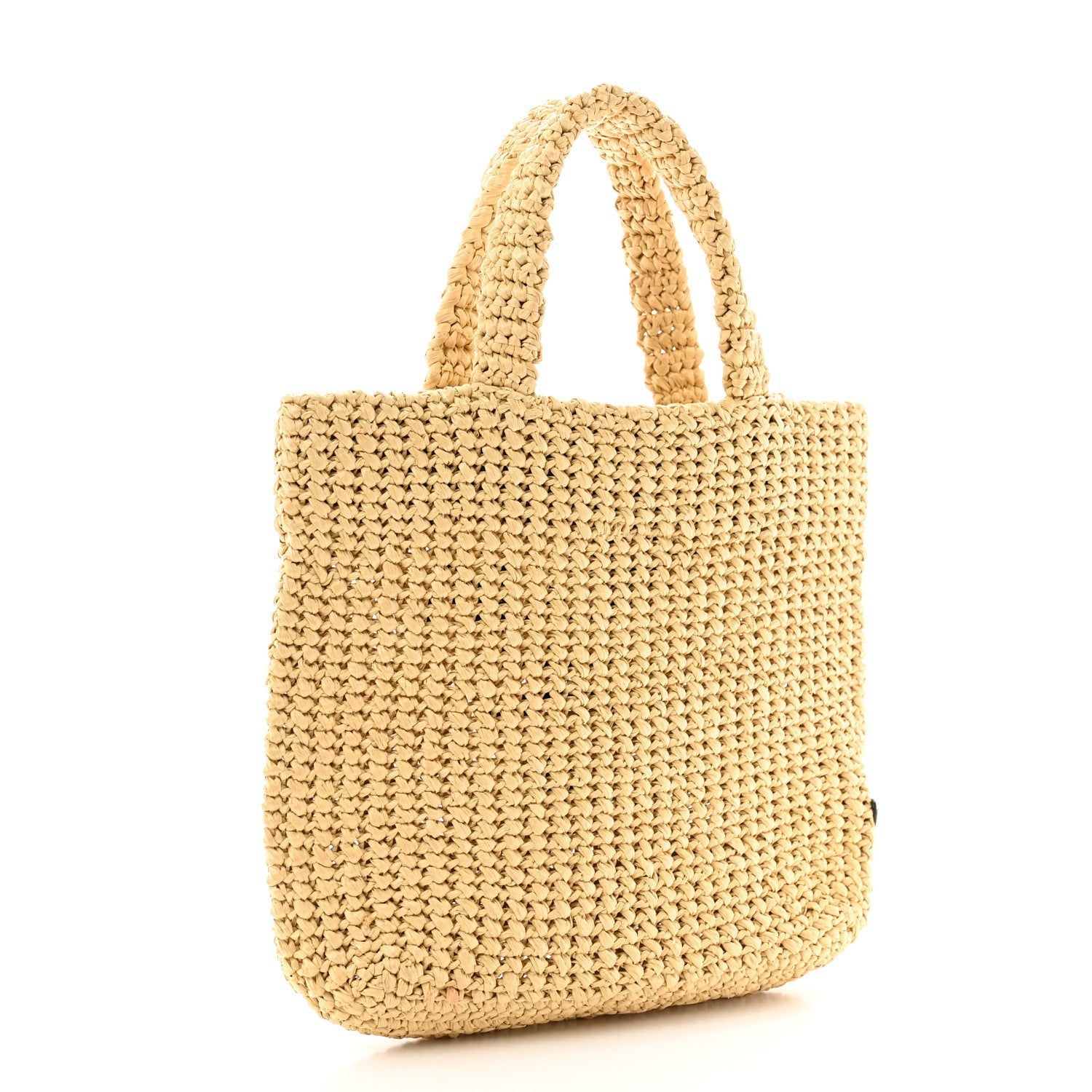Prada Yarn Raffia Effect Crochet Embroidered Small Logo Tote Naturale 3 of 7