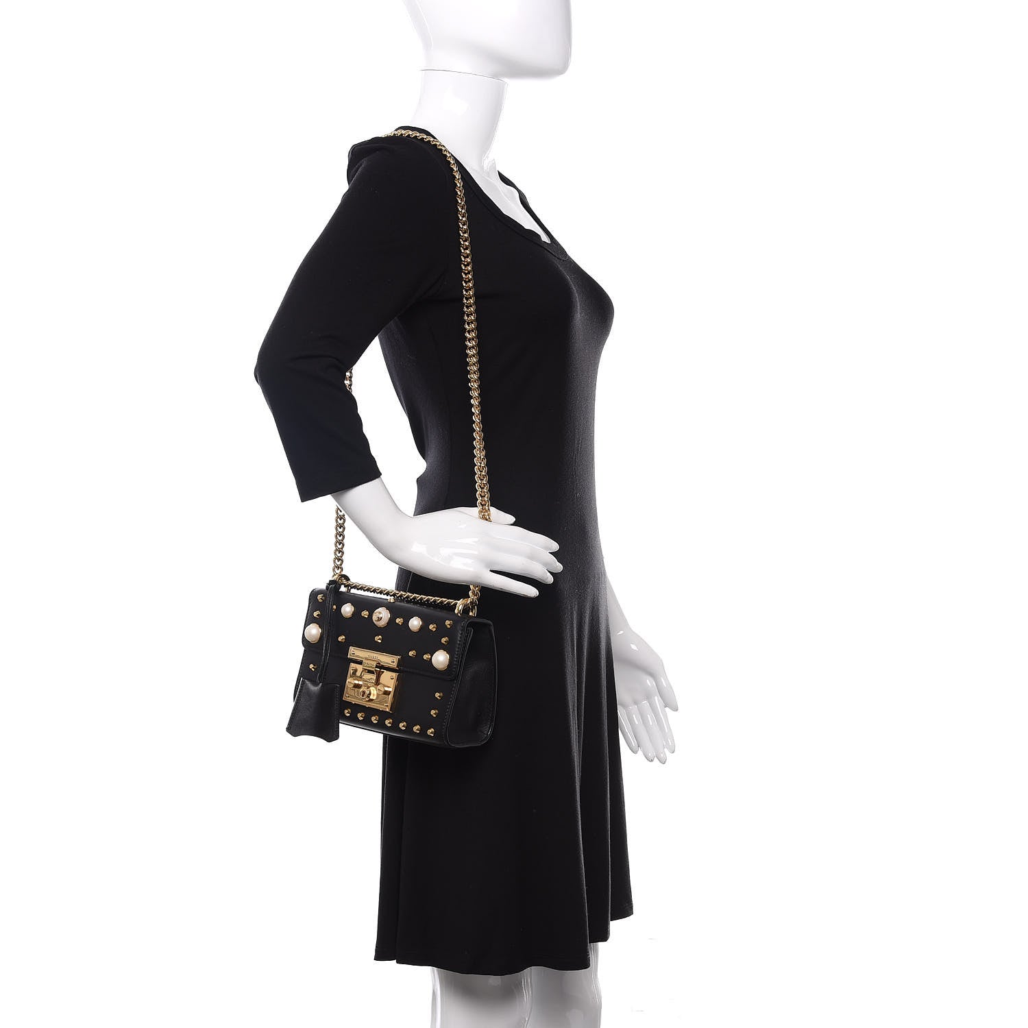 Gucci Calfskin Studded Small Padlock Shoulder Bag Black 3 of 13