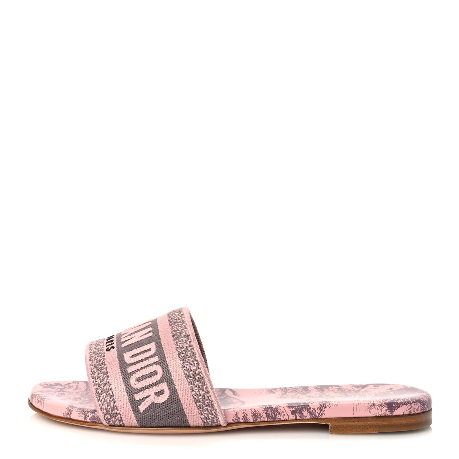 Christian Dior Canvas Toile De Jouy Embroidered Dway Flat Slide Sandals 35.5 Chateau Rose 1 of 9