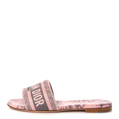 Christian Dior Canvas Toile De Jouy Embroidered Dway Flat Slide Sandals 35.5 Chateau Rose 1 of 9