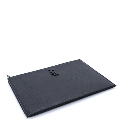Saint Laurent Calfskin Crocodile Embossed Tablet Pouch  Black 5 of 7