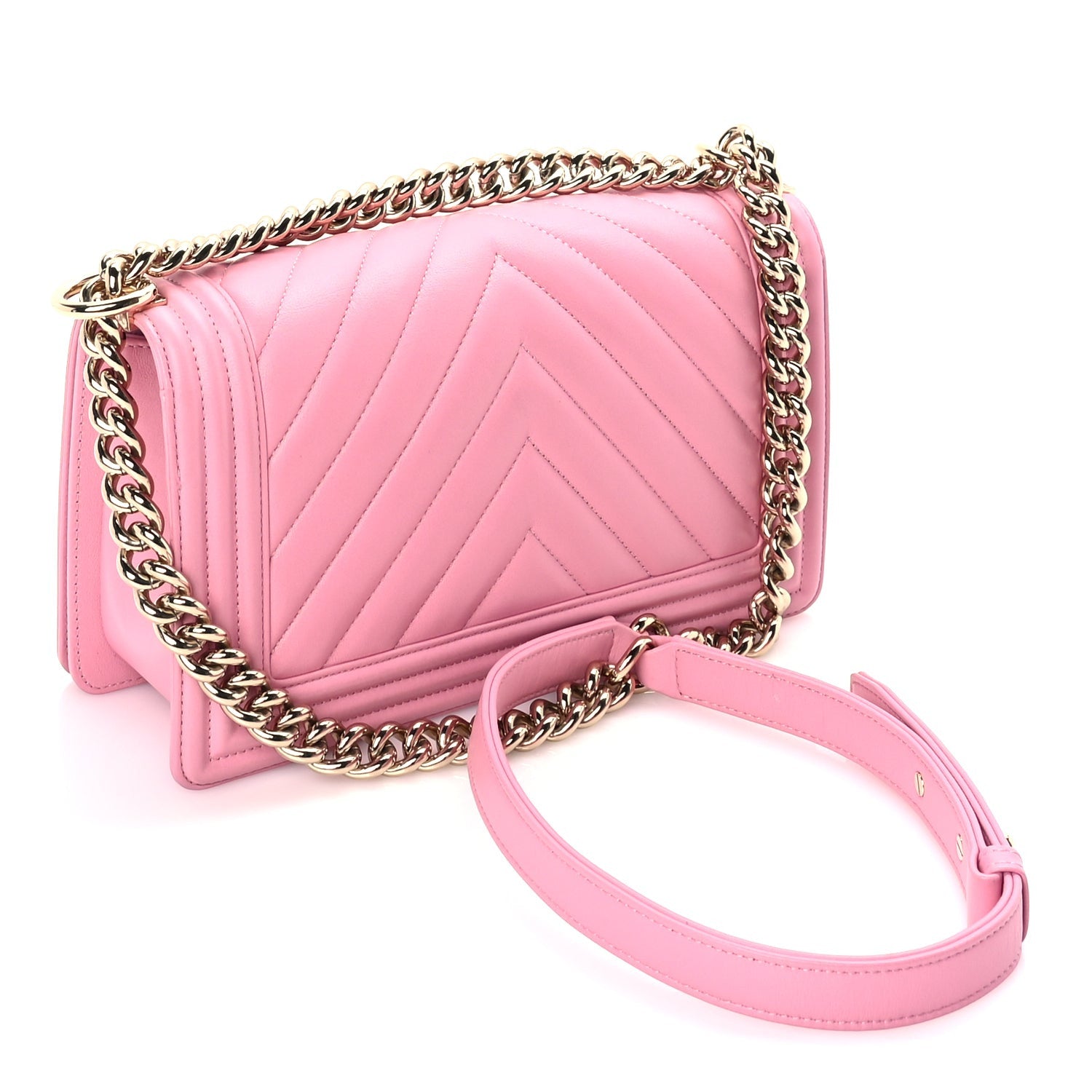 Chanel Lambskin Chevron Quilted Medium Boy Flap  Pink 2 of 9