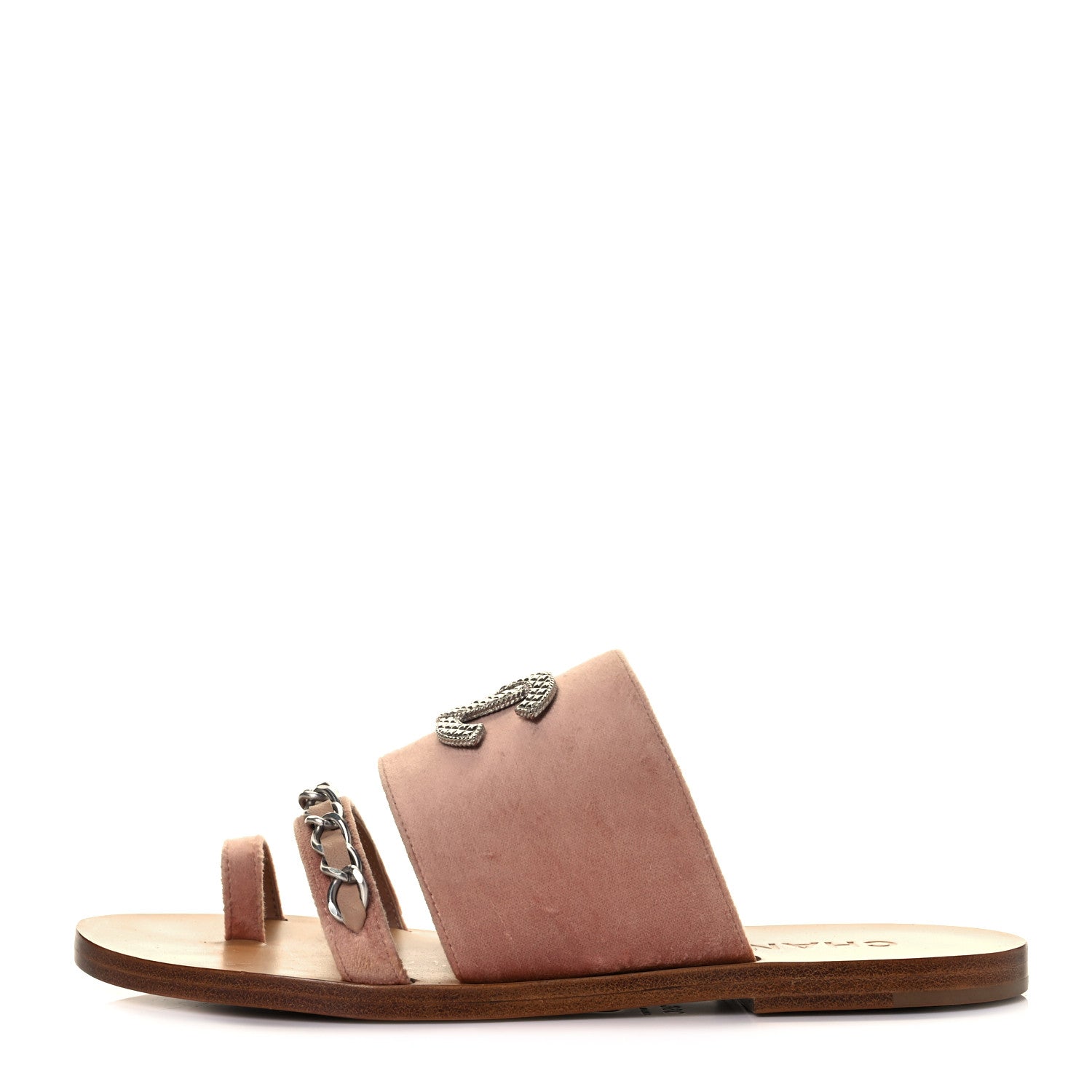 Chanel Velvet Chain Mule Sandals 39 Beige 1 of 20