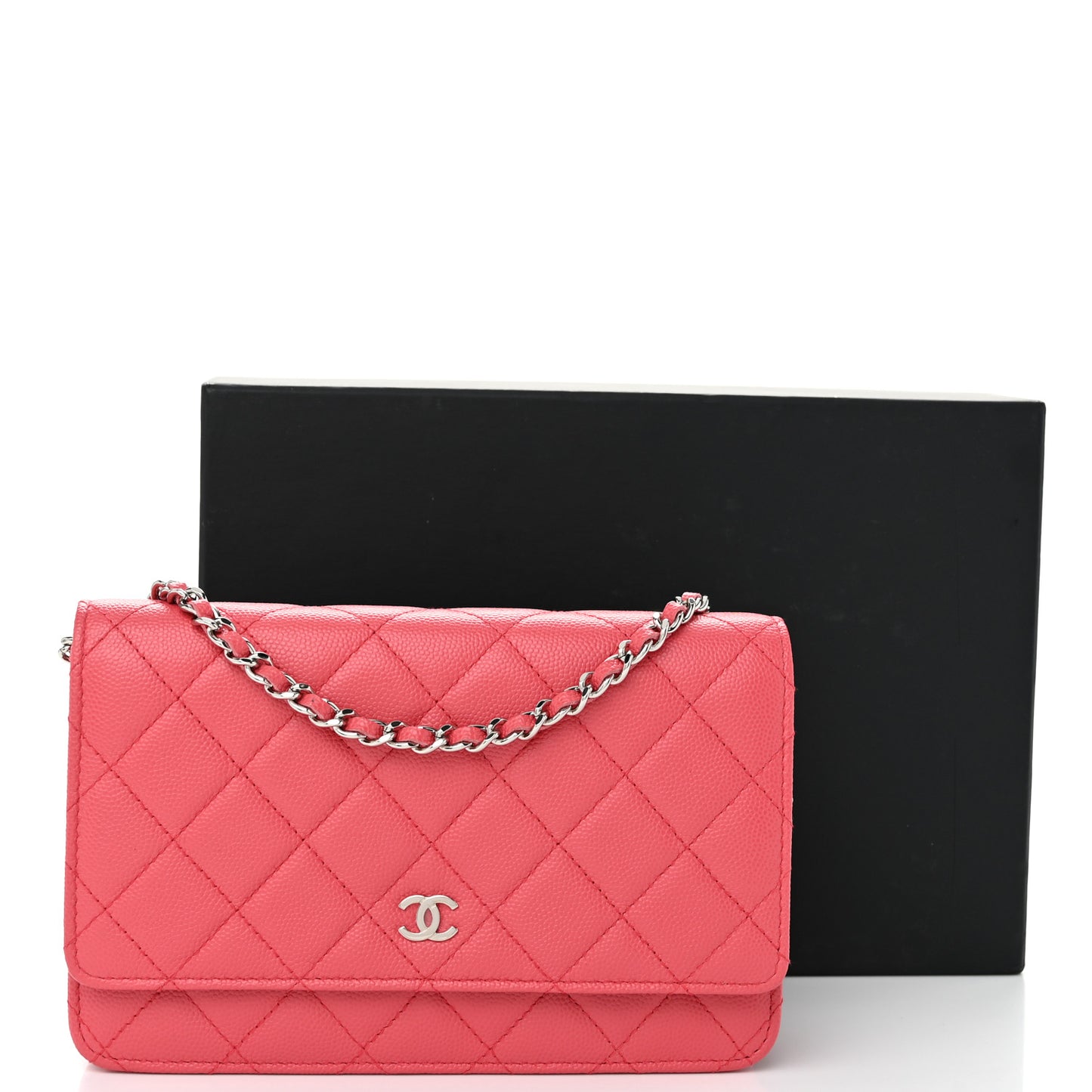 Caviar Quilted Wallet on Chain WOC Coral