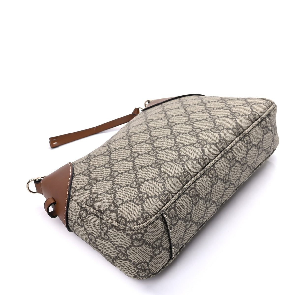 Gucci GG Supreme Monogram Textured Calfskin Small Emblem Shoulder Bag Beige Dark Brown 7 of 8