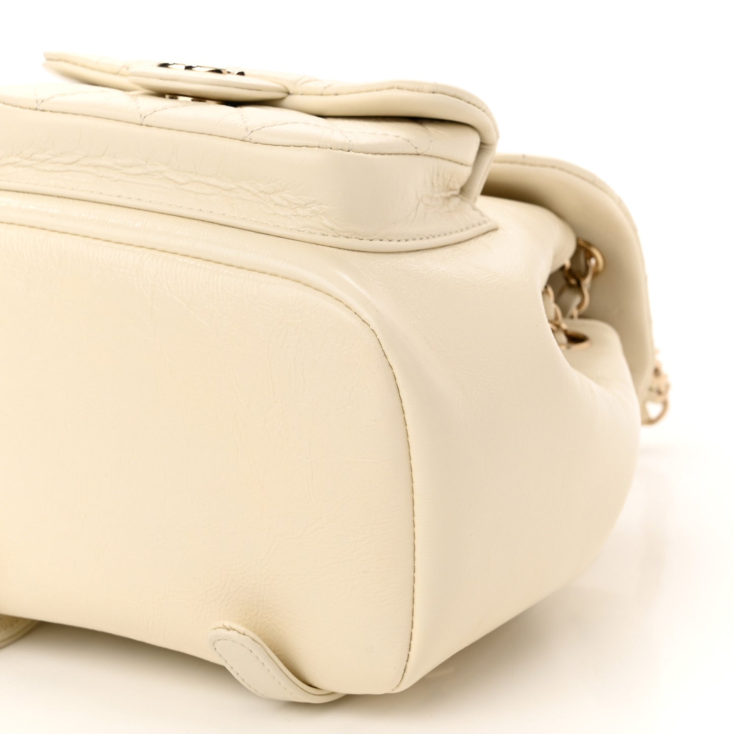 Glazed Aged Calfskin Quilted Small Duma Drawstring Backpack White