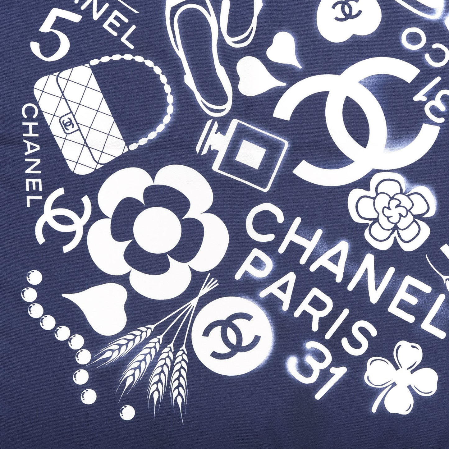 Silk CC Scarf Blue White