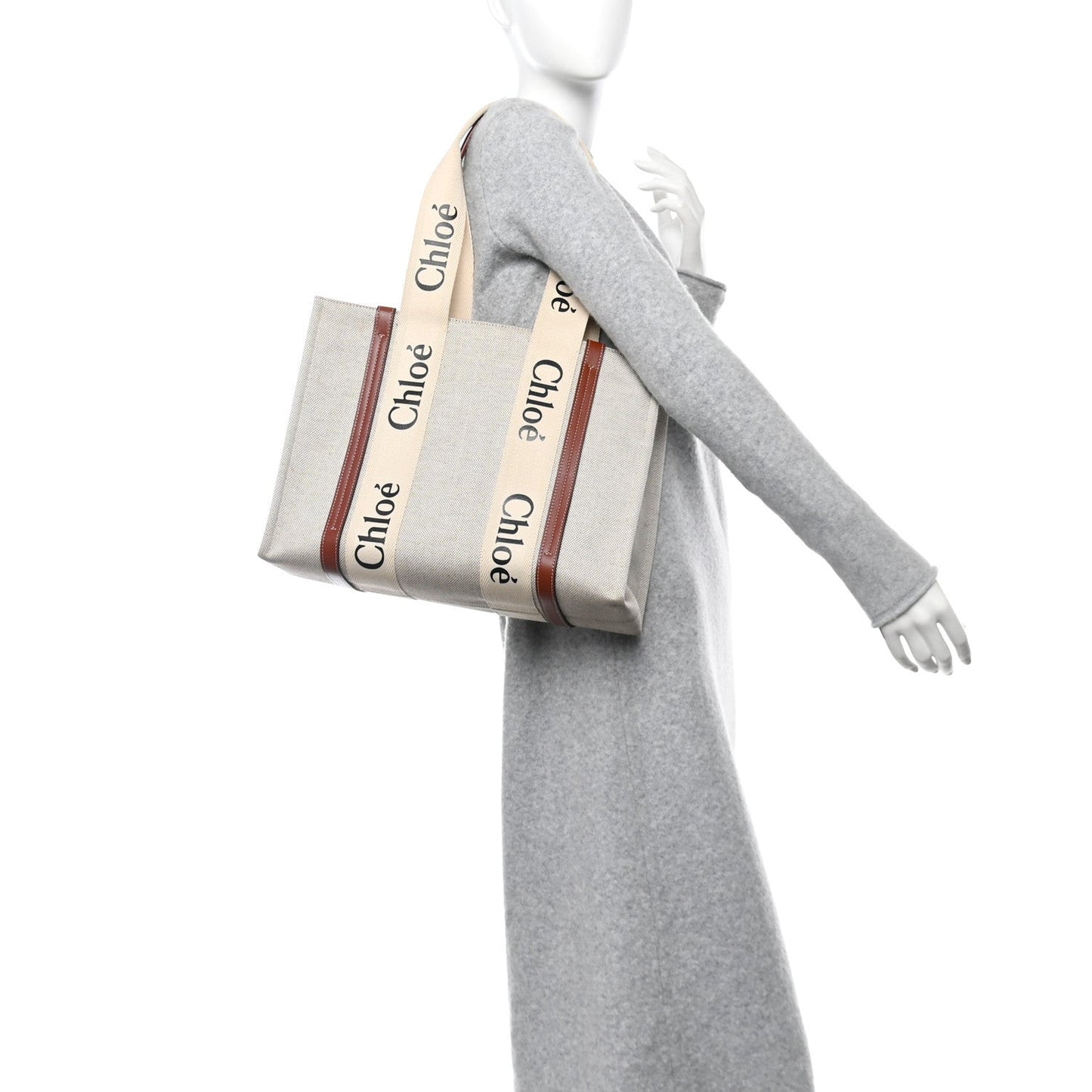 Cotton Calfskin Medium Woody Ribbon Tote White Brown