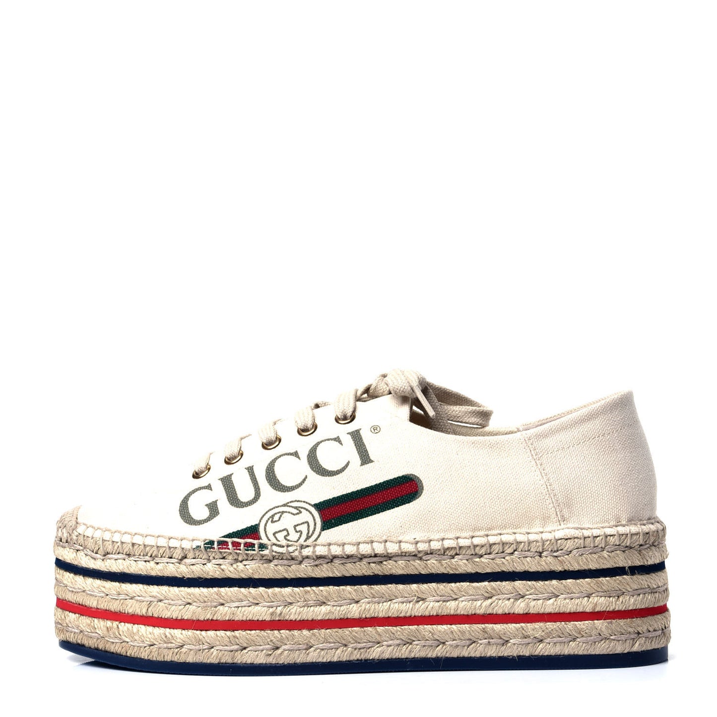Canvas Logo Lace-Up Platform Espadrilles 40.5 Greggio Grege