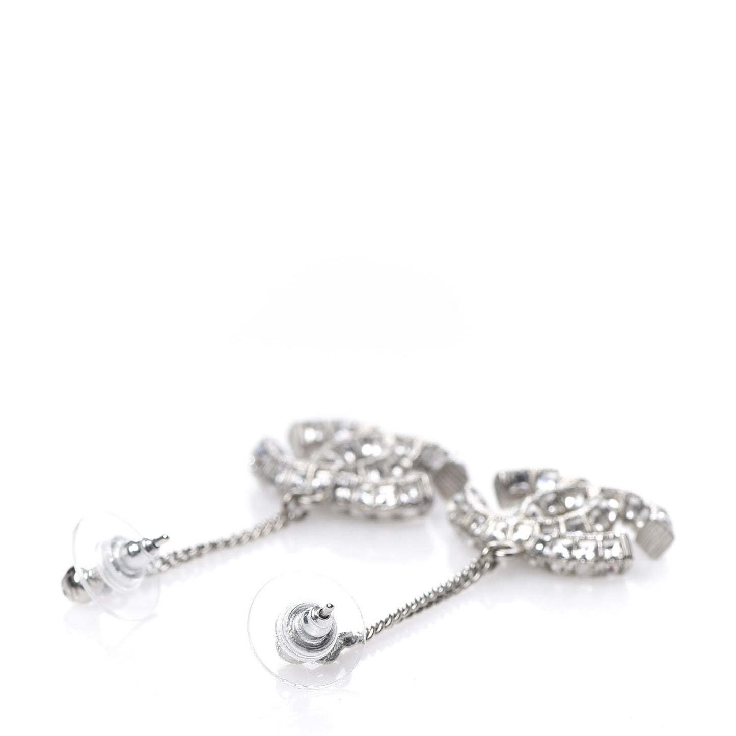 Baguette Crystal CC Drop Earrings Silver