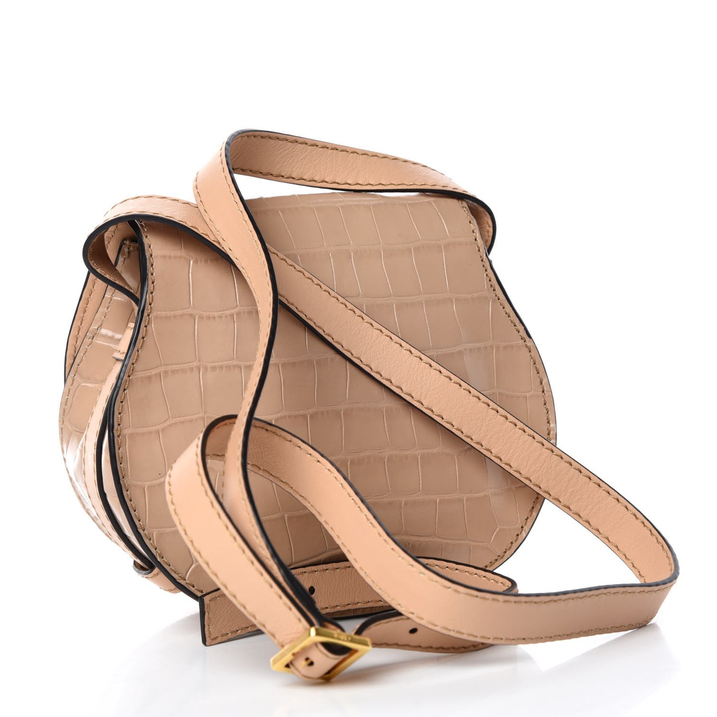 Calfskin Crocodile Embossed Mini Marcie Round Crossbody Bag Nut