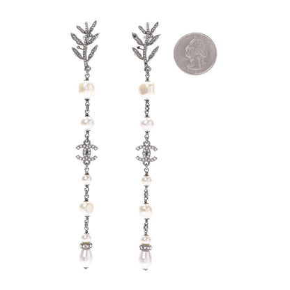 Chanel Pearl Crystal CC Drop Earrings Silver 2 of 5