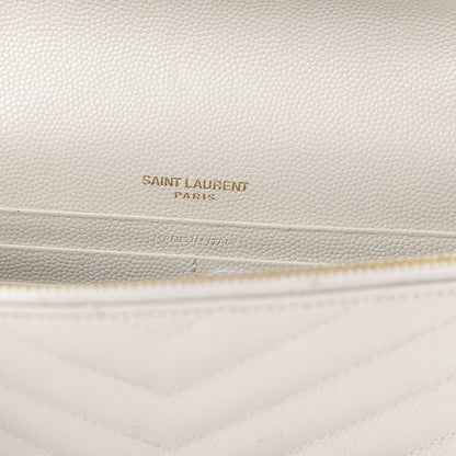 Saint Laurent Grain De Poudre Matelasse Chevron Monogram Envelope Chain Crema Soft 6 of 17