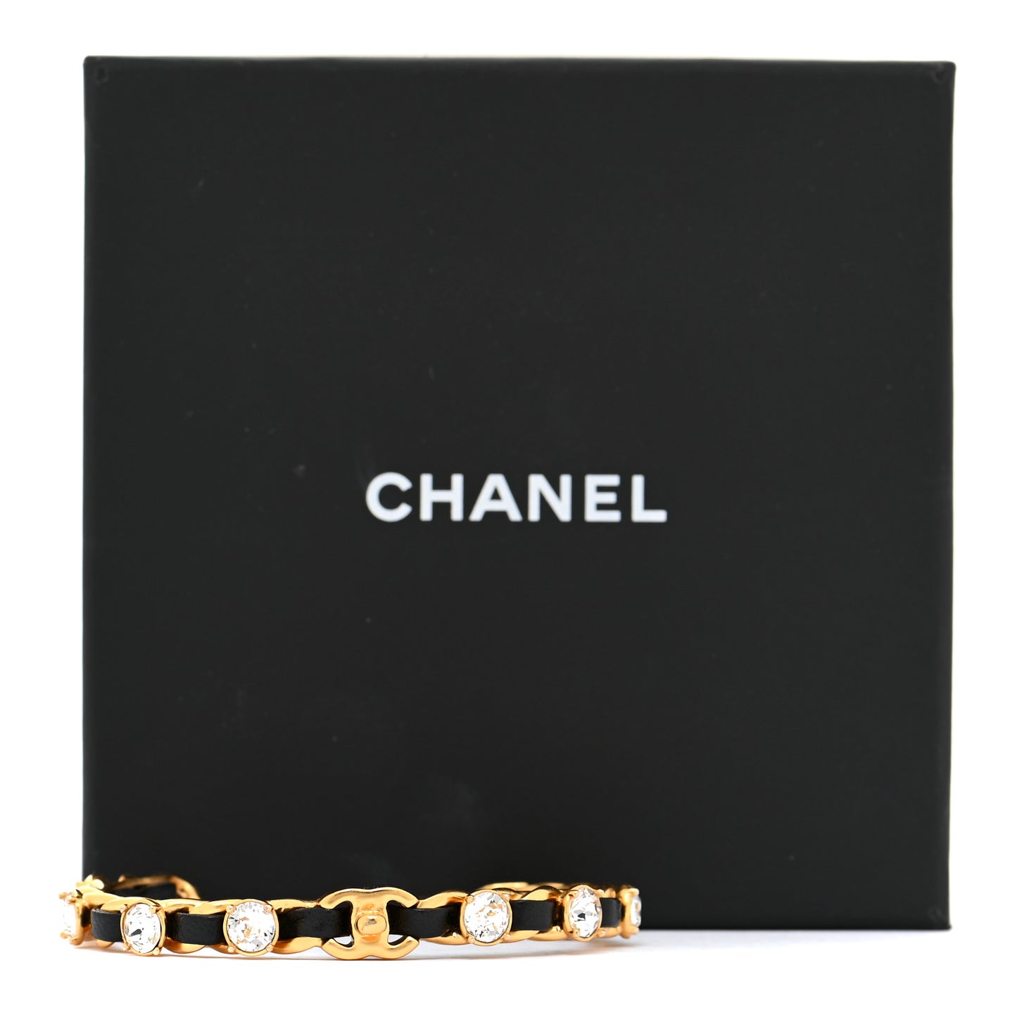 Lambskin Crystal CC Cuff Bracelet Black Gold