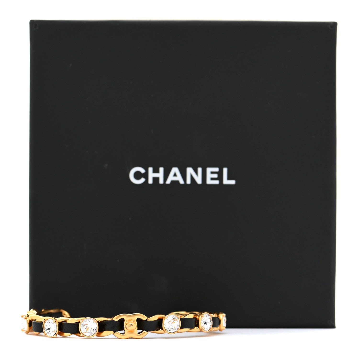 Chanel Lambskin Crystal CC Cuff Bracelet Black Gold 5 of 5